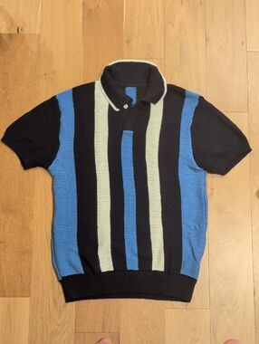 Target knit Men's Short Sleeve Polo Shirt in Black, Blue & Cream